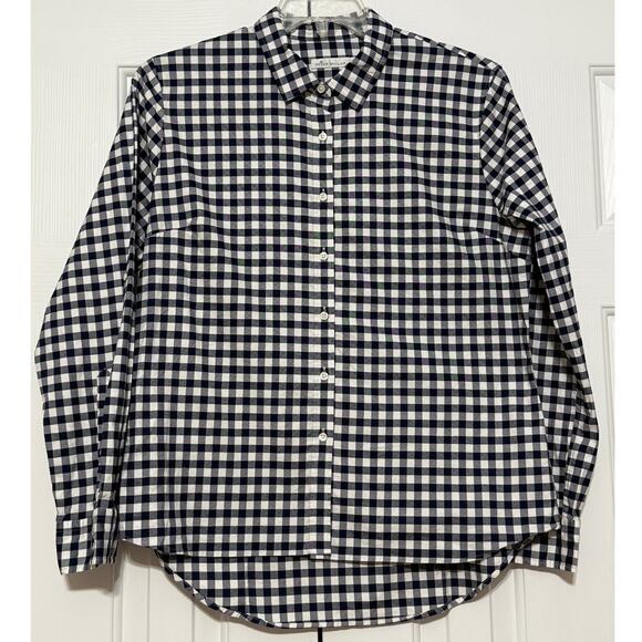 Women's Peter Millar Navy Checked Button Down Shirt, Size L - Picture 1 of 6